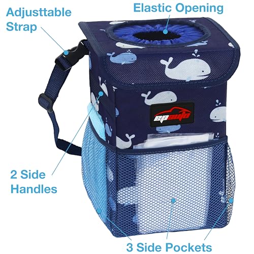 EPAuto Waterproof Car Trash Can with Lid and Storage Pockets, 1.8 Gallon, Blue - color: Blue