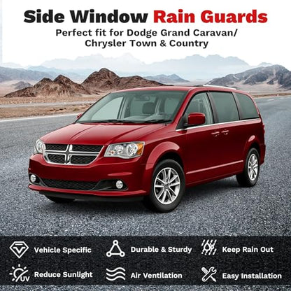 Canvcle Window Visors Rain Guards for 2008-2020 Dodge Grand Caravan/2008-2016 Chrysler Town & Country Accessories, Outside-Mount Tape-On Side Window Wind Deflectors Vent Visors Shades Rainproof 4PCS - size: Dodge Grand Caravan 2008-2020