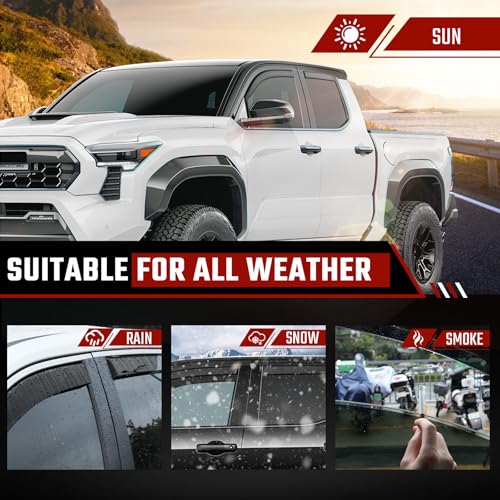 in-Channel Window Rain Guards Compatible with Toyota Tacoma Double Cab 2024 2025 Full Size Shatterproof Side Window Deflectors, Window Visors, Wind Deflectors -Black, 4 PCS - size: Fit for Tacoma Double Cab 2024-2025-in Channel