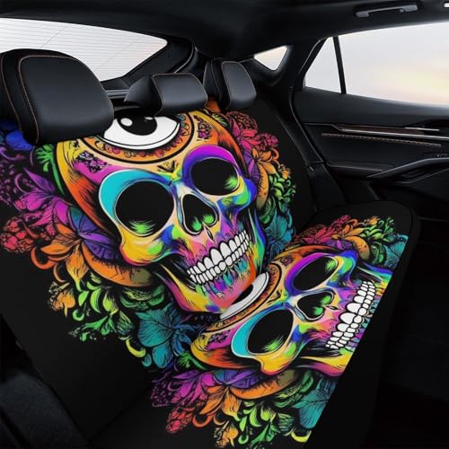 Soft Comfortable Skull Head Lotus Art Car Seat Covers Universal Fit for SUV Truck Sedan Minivan, Scratch Protection Vehicle Seat Protectors Auto Supplies - color: Pattern 437