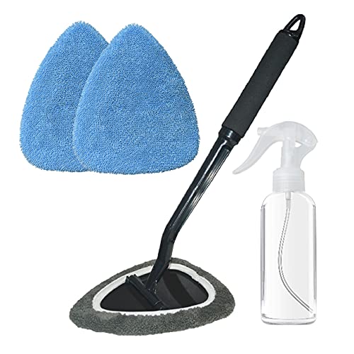 Windshield Cleaning Tool Car Window Cleaner Wand Glass Microfiber Brush With Softy Thicker Cloth 2 Times Bigger Pad, Come With Mini Spray Bottle Kit