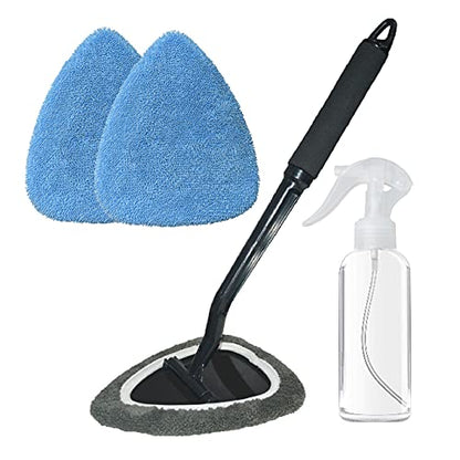 Windshield Cleaning Tool Car Window Cleaner Wand Glass Microfiber Brush With Softy Thicker Cloth 2 Times Bigger Pad, Come With Mini Spray Bottle Kit