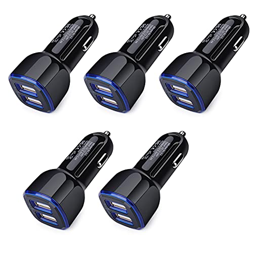 Car Charger iPhone, 5Pack 2.4A 12V USB Adapter Car Cigarette Lighter USB Charger Car Plug for iPhone 17 16e 16 15 14 13 12 11 SE XR XS X 8 7 6,Samsung Galaxy S25 S24 S23 S22 S21 S10 S9,Android,Kindle