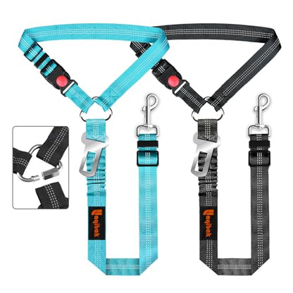 Removable Dog Seat Belt Harness for Car, 3 in 1 Pet Dog Car Seatbelt Leash, Retractable Restraint Secures to Vehicle Headrest & Adjustable Reflective Bungee Dog Seatbelt Tether, Blue and Black - color: Black+Blue