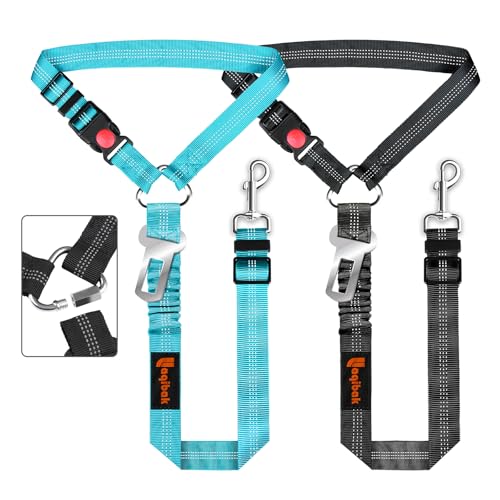 Removable Dog Seat Belt Harness for Car, 3 in 1 Pet Dog Car Seatbelt Leash, Retractable Restraint Secures to Vehicle Headrest & Adjustable Reflective Bungee Dog Seatbelt Tether, Blue and Black - color: Black+Blue
