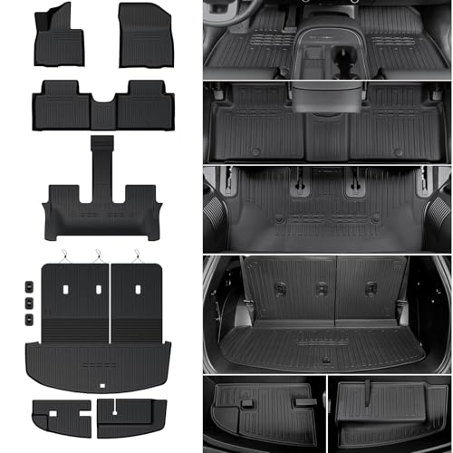 Floor Mats for 2026 Hyundai Palisade 7/8 Seat (Only Gas), All Weather TPE Black Cargo Mat with 3rd Seat Back Cover and Lower Trunk Mat for 2026 Hyundai Palisade Calligraphy Accessories - size: For Hyundai Palisade Gas Floor Mats Set 2026