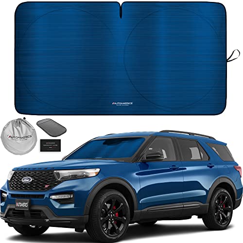 Autoamerics 1-Piece Windshield Sun Shade - Metallic Blue Foldable Car Front Window Sunshade for Most Cars SUV Truck Heat Blocker Visor Protector Blocks Max UV Rays and Keeps Your Vehicle Cool - Medium - color: Metallic Blue, size: MEDIUM = 61 x 32 inches