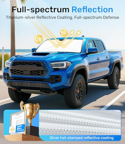 Zanch Upgrade Windshield Sun Shade, Custom Fit for Toyota Tacoma 2016-2025 [Titanium-Silver Reflective Coating] Blocks 99% UV & Heat, Sunshade Umbrella for Tacoma 2016 2017 ... 2022 2023 2024 2025 - size: For Toyota Tacoma (2016-2025)