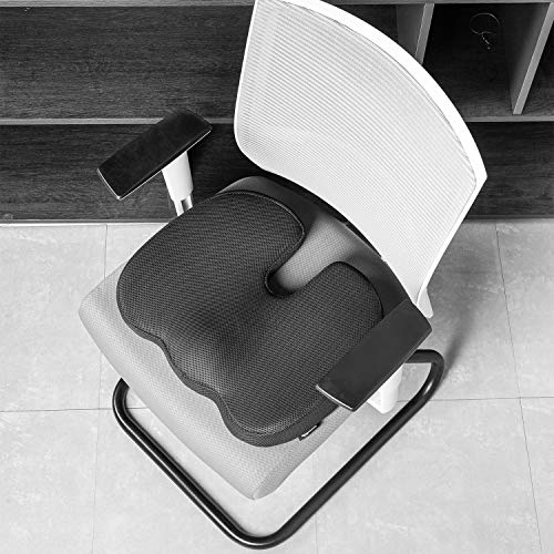 Amazon Basics Comfortable Seat Cushion for Office Chairs, Enhanced Memory Foam with Cooling Gel, Non-Slip, Long Sitting Support, Black - size: Seat Cushion, style: Memory Foam