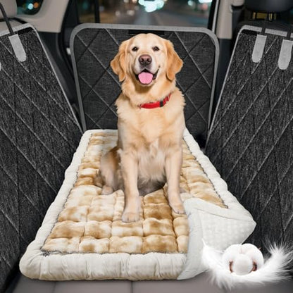 Thickened Dog Bed for Car Back Seat, Upgraded Bottom Non-Slip，Fits Hard Bottom car seat Cover for Dogs, Premium Mixed Color ，Dog Car Seat Cover - color: Yellow-white