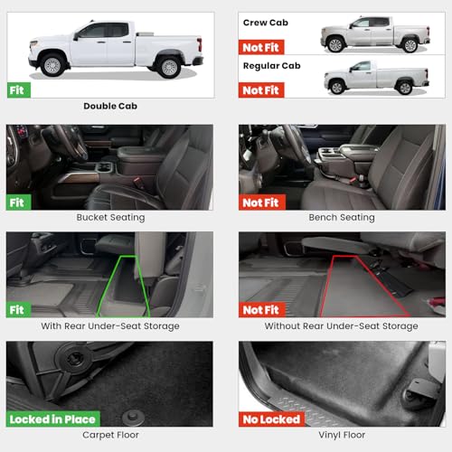 LASFIT Floor Mats 2019-2026 for Chevy Silverado/GMC Sierra 1500, 2020-2026 2500HD 3500HD, Only Double Cab/Bucket Seat (Only Fit with Rear Under-Seat Storage, But Not Fit 2nd Row Plastic Storage) - size: Bucket/Double Cab/With Rear Storage 2019-2026