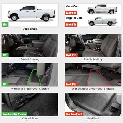 LASFIT Floor Mats 2019-2026 for Chevy Silverado/GMC Sierra 1500, 2020-2026 2500HD 3500HD, Only Double Cab/Bucket Seat (Only Fit with Rear Under-Seat Storage, But Not Fit 2nd Row Plastic Storage) - size: Bucket/Double Cab/With Rear Storage 2019-2026