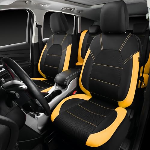CAR PASS Leather Seat Covers, Breathable Universal Car Seat Cover Full Set for Cute Women Girly,5mm Composite Sponge Inside,Airbag Compatible Fits Most Auto,SUVs,Trucks,Vans(Full Set,Black&Yellow) - color: Black Yellow, size: Full Set