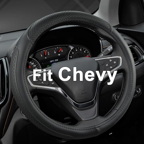 West Llama Customized Auto Car Steering Wheel Cover for Chevy 14.5-15 inches, Steering Wheel Cover for Chevrolet(Black Line-Standard Size) - color: ['C-Black']