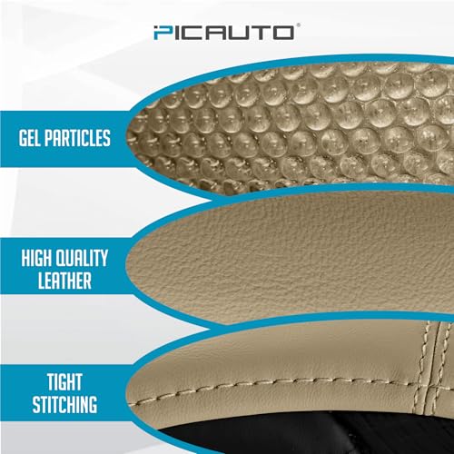 PIC AUTO Steering Wheel Cover, Glitter Gel Particles & Beige Luxury Leather Car Steering Cover, Universal Fit 14.5"-15.5" Anti-Slip Car Wheels Cover for Girls & Women - color: Beige