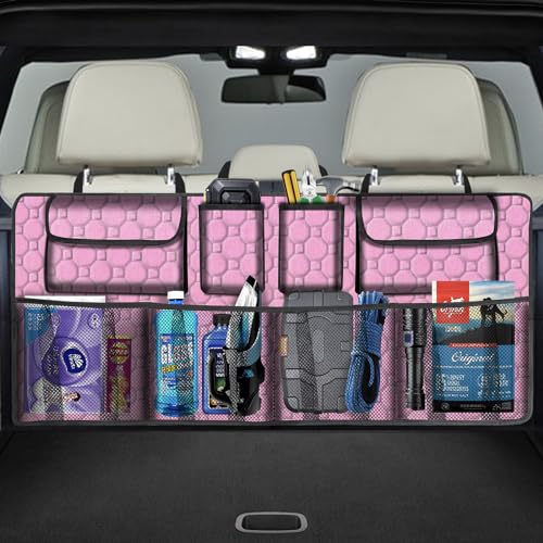 Car Trunk Organizer, Super Capacity Backseat Car Organizer for SUV/Truck/MPV(42"*18"), Hanging Car Storage Organizer with 8 Pocekts, Car Accessories for Women and Men- Pink - color: Pink