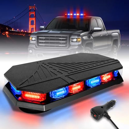 HLauto 406D Rooftop Emergency Strobe Lights Bar, 102 LED Red Blue Mini Beacon Safety Flashing Warning Traffic Lights Bar w/Magnetic Base for 12-24V Trucks, Construction Vehicles, Snowplow, Cars - color: Red/Blue