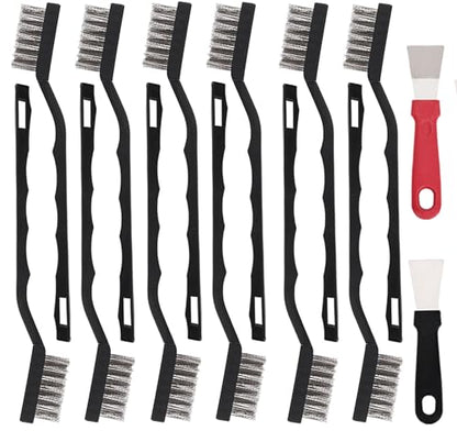 12 Pcs Mini Stainless Steel Wire Brush Set, Wire Scratch Brush with Curved Handle, Cleaning Weld Slag and Rust - style: Stainless Steel
