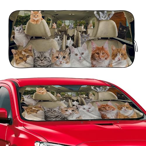Funny Cat Windshield Sunshade for Car SUV Truck Foldable Uv Ray Reflector Front Window Sun Shade Visor Shield Cover -59" X 31" - color: Cat