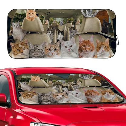Funny Cat Windshield Sunshade for Car SUV Truck Foldable Uv Ray Reflector Front Window Sun Shade Visor Shield Cover -59" X 31" - color: Cat