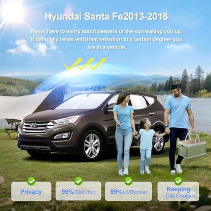 8pcs Car Window Shades for Hyundai Santa Fe 2013-2018 Accessories,Windshield Side Rear Full Sunshade,Sun Visor UV Blocking, Privacy Protection and Blackout for Camping Outdoor - size: for Hyundai Santa Fe2013-2018