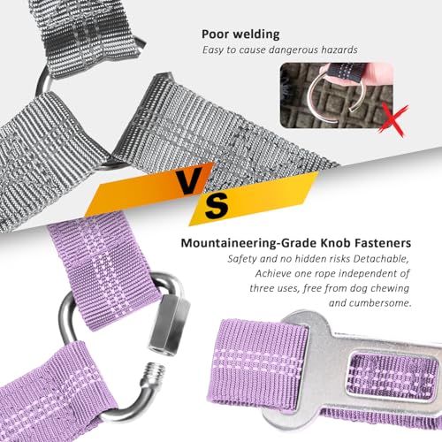 Removable Dog Seat Belt Harness for Car, 3 in 1 Pet Dog Car Seatbelt Leash, Retractable Restraint Secures to Vehicle Headrest & Adjustable Reflective Bungee Dog Seatbelt Tether, Purple - color: 2PCS Purple