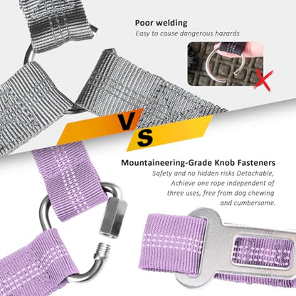 Removable Dog Seat Belt Harness for Car, 3 in 1 Pet Dog Car Seatbelt Leash, Retractable Restraint Secures to Vehicle Headrest & Adjustable Reflective Bungee Dog Seatbelt Tether, Purple - color: 2PCS Purple