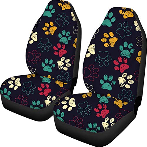 Cute Colorful Paw Print Car Front Seat Covers 2 pc,Vehicle Seat Protector Car Mat Covers,Fit Most Cars,Sedan,Truck,SUV,Van for Pet Lover - color: Colorful Paw