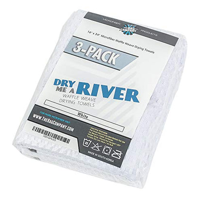 The Rag Company Dry Me A River, Professional Korean 70/30 Blend Microfiber Waffle-Weave Drying & Detailing Towels, Soft Suede Edges, 390 GSM, 16x24 Inches, White, 3-Pack - color: White, size: 16in x 24in