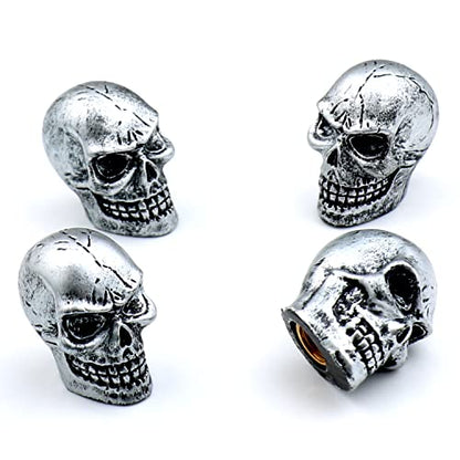 Cars Tires Valve Stem Caps Cover Dustproof Cool Skull Head Fit Most Vehicle SUV Bike Trucks Motorcycles 4 Pcs/Set（Silver） - color: silver