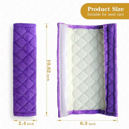 Yumikoo Plush Seat Belt Pads - Set of 2 Cozy & Soft Car Seat Belt Cushions for Comfortable Travel - Perfect for Road Trips and Airplane Rides (Purple) - color: purple