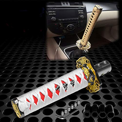 JDMBESTBOY Samurai Sword White Red Shift Knob Shifter Alloy Katana Adapters Universal 15cm - color: White Red, size: 15cm