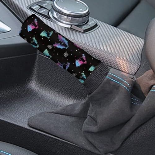 Jeiento Galaxy Rainbow Bat Handbrake Cover for Women Men Anti Slip Halloween Colorful Bat Auto Gear Shift Knob Covers Protective Accessories Universal Fit Most Cars - color: Galaxy Rainbow Bat