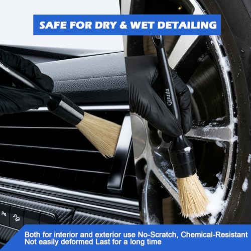 5PCS Car Detailing Brush,Boars Hair Detailing Brush Set, No Scratch,Ultra Soft for Interior and Exterior Car Cleaning, Dashboard, Leather Seat,Air Vents Wheels,Tires