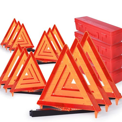 SAFEMATE 12 Pack Warning Triangle DOT Approved, Foldable Emergency Safety Reflective Triangles for Roadside Vehicles Breakdown with Carrying Case - size: 12 PCS