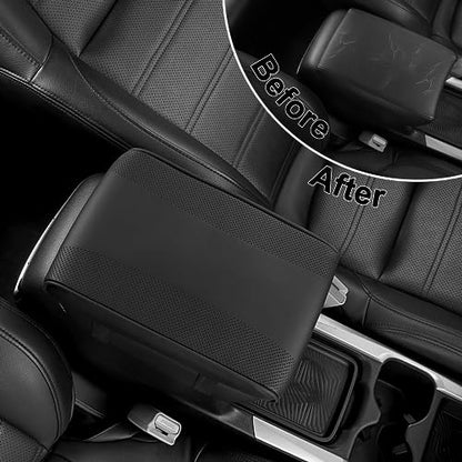 SEG Direct Car Center Console Cover, Breathable Leather Auto Armrest Cover, Memory Foam Arm Rest Cushion, Universal Car Seat Box Cover Car Interior Accessories, Black - color: Black Leather