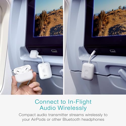 MEE Audio Connect Air in-Flight Bluetooth Wireless Audio Transmitter, with Extra Dual 3.5mm Jack AUX Adapter, for up to 2 AirPods/Other Headphones; Works with All 3.5mm Aux Jacks, White - color: White, style: Connect Air Bundle