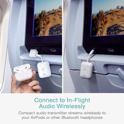 MEE Audio Connect Air in-Flight Bluetooth Wireless Audio Transmitter, with Extra Dual 3.5mm Jack AUX Adapter, for up to 2 AirPods/Other Headphones; Works with All 3.5mm Aux Jacks, White - color: White, style: Connect Air Bundle