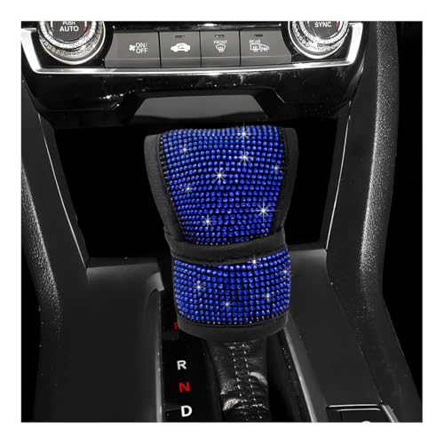 povtii Diamond Car Shift Knob Cover, Shining Crystal Car Gear Shifter Leather Protective Cover, Diamond Encrusted Hand Shifter for Auto and Truck, Decorative Car Accessories (Blue) - color: Blue