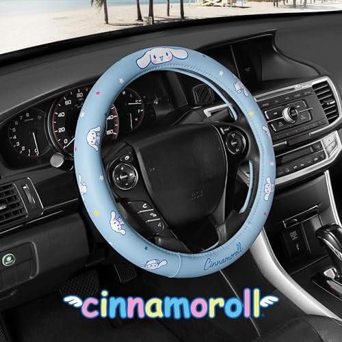 Sanrio Hello Kitty and Friends Cinnamoroll Blue Car Steering Wheel Cover, Universal Fit Cute Accessories for Women Stylish Decor Gifts Hello Kitty Car Accessories - Fits Standard Wheels 14.5"-15" - style: Cinnamoroll Blue