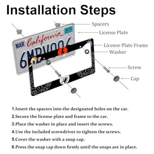 Anime one License Plate Frames，Anime Piece Car Accessories for Women & Men，Cute License Plate Holder，Aluminum License Plate Frame Fits Standard US Vehicles Size 12.2 x 6 Inch (Black-2pcs)