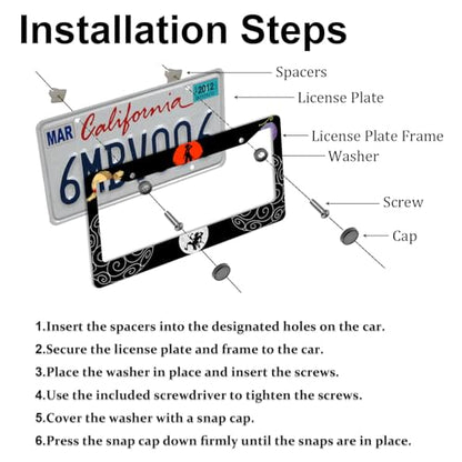 Anime one License Plate Frames，Anime Piece Car Accessories for Women & Men，Cute License Plate Holder，Aluminum License Plate Frame Fits Standard US Vehicles Size 12.2 x 6 Inch (Black-2pcs)