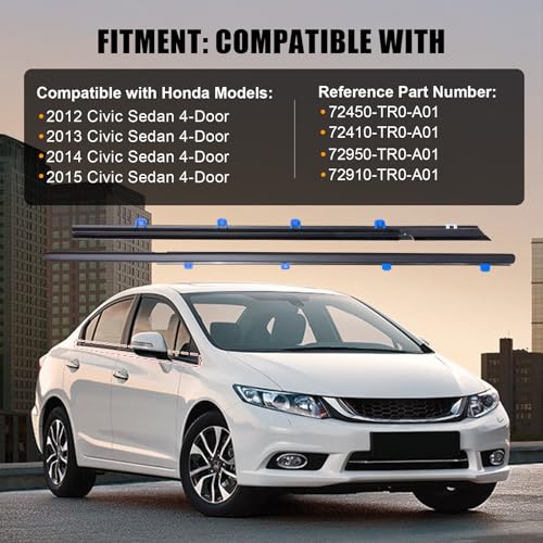 ItranMc Car Window Weather Stripping Molding Trim Belt,Compatible with Honda Civic 2012-2015 4-Door Sedan,Replace#72450-TR0-A01 72410-TR0-A01 72950-TR0-A01 72910-TR0-A01 - style: Civic 2012-2015