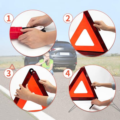 AYKRM 3PACK Car Warning Triangle Heavy Reflective Warning Road Safety Triangle Kit Suitable for car Breakdown and Temporary Parking on the Road. - color: Red-S-3