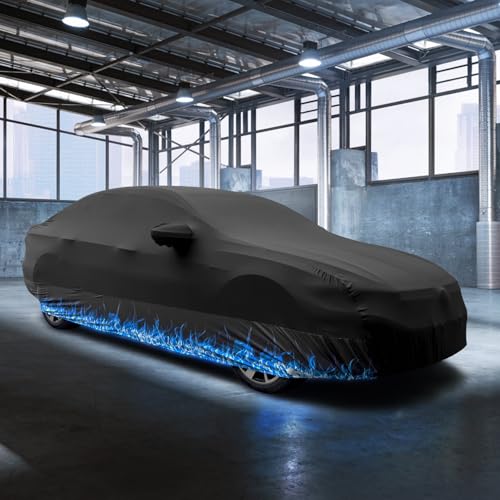 Erato Indoor Car Cover – Elastic Full Coverage Stretch Breathable Dustproof for Underground Garage, Car Show, Flame Pattern, Fits Sedans up to 209 Inches, Custom-Fit Style, Black - size: XL-Sedan