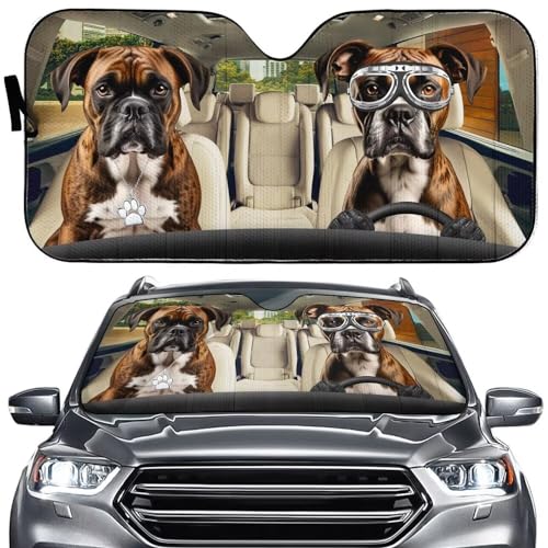 Generic Brindle Boxer Dog Car Sun Shade for Front Windshield,Dog Automotive Windshield Sunshades,Foldable UV Protection Reflective Sun Visor Sun Shade for Car Decoration,Keep Your Vehicle Cool - color: Brindle Boxer Dog