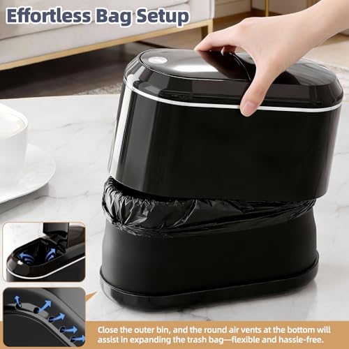 PAVSTINE Mini Trash Can for Desk with 5 Rolls of Trash Bags, Small Press-Top Countertop Garbage Bin, Removable Waste Basket for Bedroom, Vanity, Coffee Table, Kitchen (Black Half-Lid) - color: Black Half-Lid