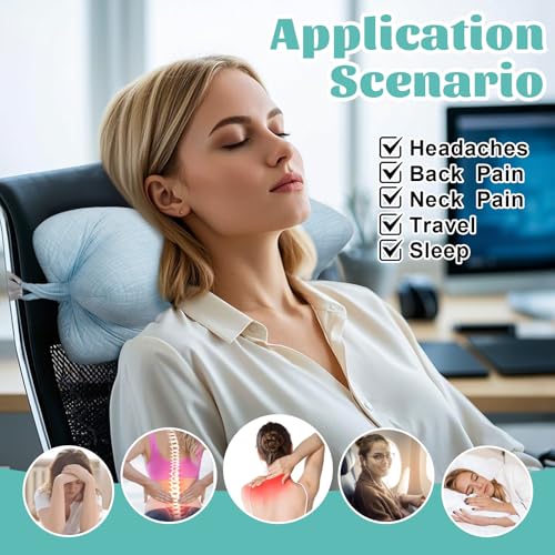 Neck & Cervical Pillow, Dog Bone Shaped Neck Pillow with 2 Fixed Ropes and Loops on Each End, for Chiropractic and Lumbar Spine Support, Travel Car Neck Cushion for Headrest Pillows, Blue - color: Blue