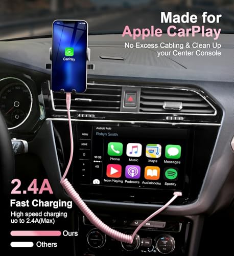 iPhone Charger Cable for Car 3FT, 2Pack Coiled Coiled Lightning Cable [Apple MFi Certified] iPhone Cable Compatible with iPhone14/13/12/11 Pro Max/XS MAX/XR/XS/X/8/7/Plus-Pink - color: Pink, size: 3ft, style: USB A to Lightning