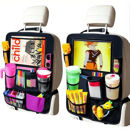 Car Organizer Kick Mats Back Seat Protector, Car Back Seat Organizer with Tablet Holder Pocket for Kids, Travel Accessories with 10 Storage Pockets, 2 Pack